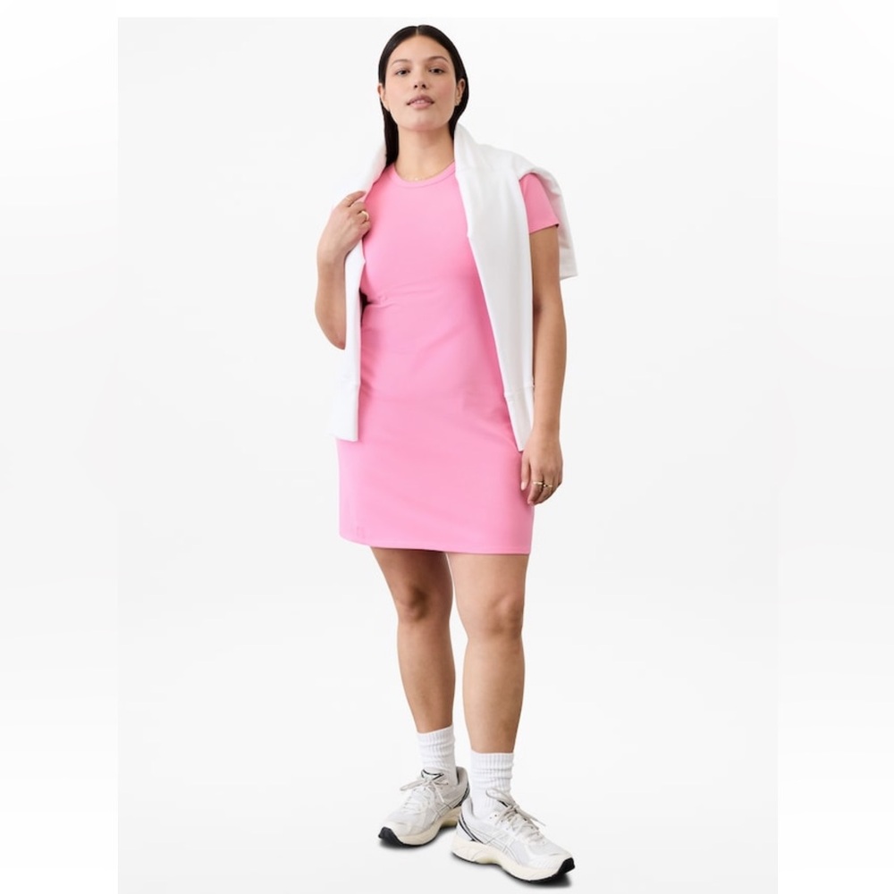 NWT Athleta Signature‎ Rib Tee Dress, Raphanus Pink, Size XL